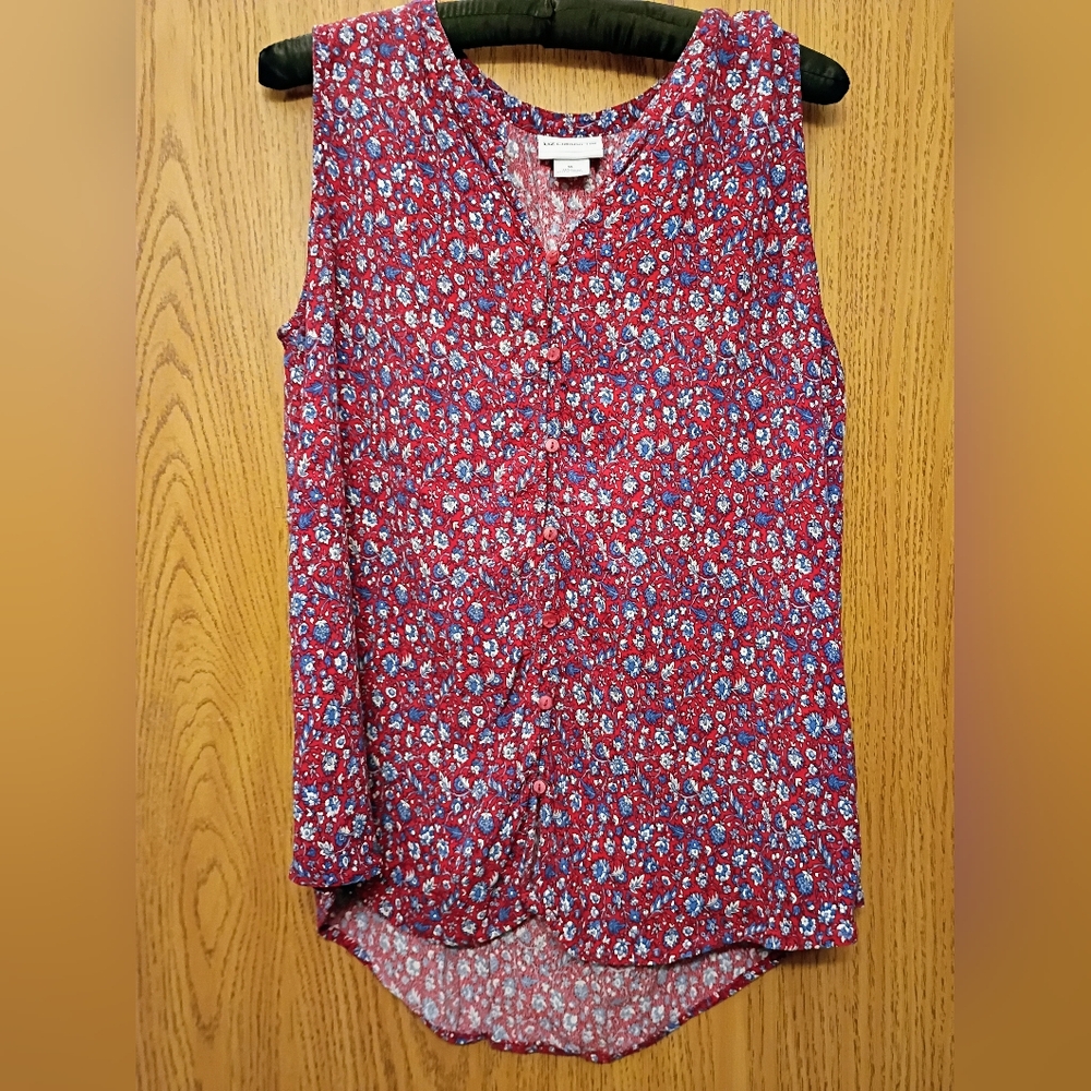 Liz Claiborne Red Floral Button-Front Sleeveless Blouse